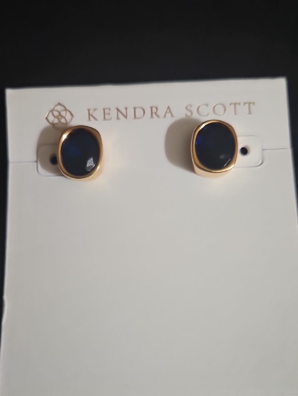 Kendra Scott Navy Blue and Gold Oval Stud Earrings